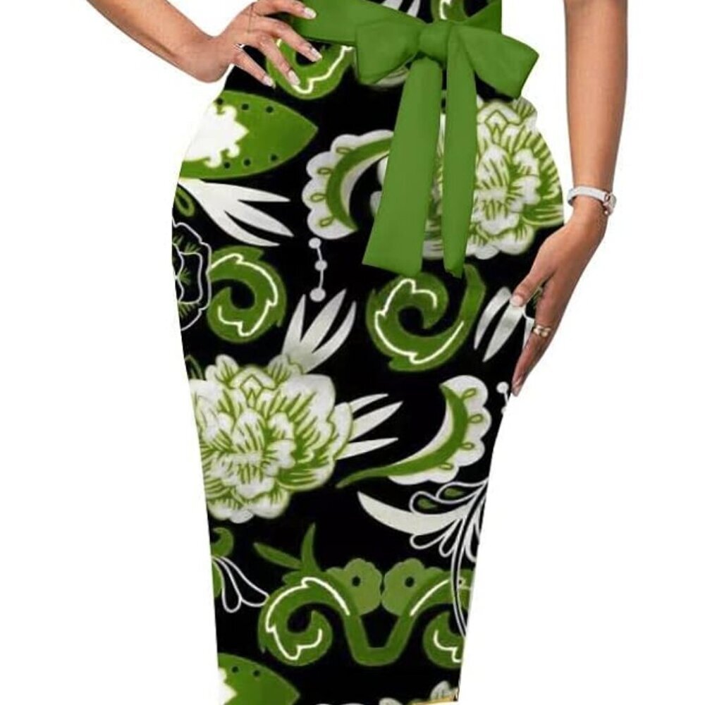 Women Wave Short Sleeve Pencil Dress Fashion A-Line Bodycon Church Dresses